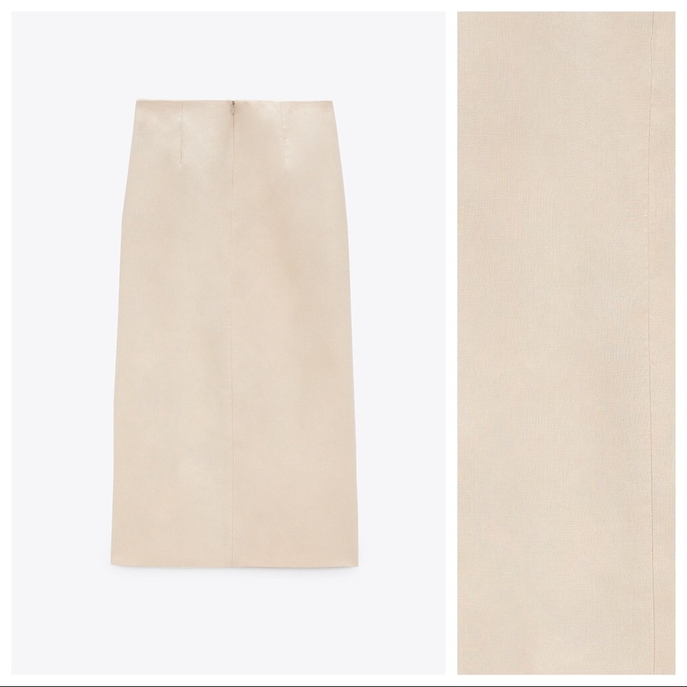 NWT. Zara 100% Linen Cream Cut out High-waist Midi Skirt. Size XS, S, M, L. - Picture 5 of 7